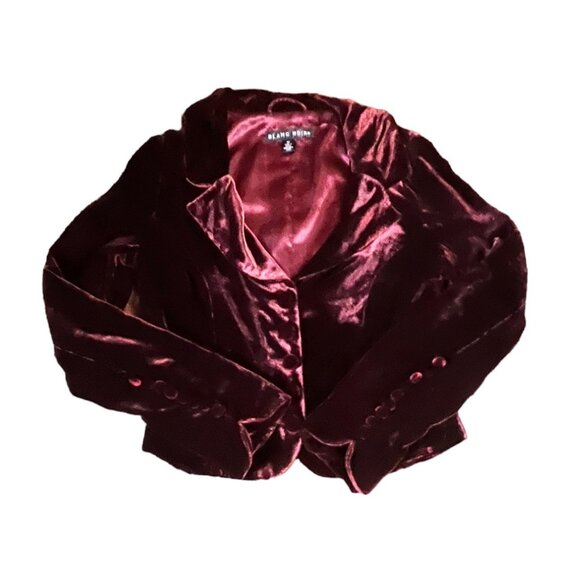 Blanc Noir Burgundy Velvet Lined Jacket, Button Front & Cuffs, Size M - Picture 5 of 7